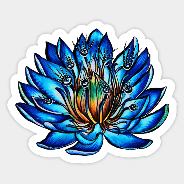 Blue Water Lily Flower Monster Sticker by Boriana Giormova